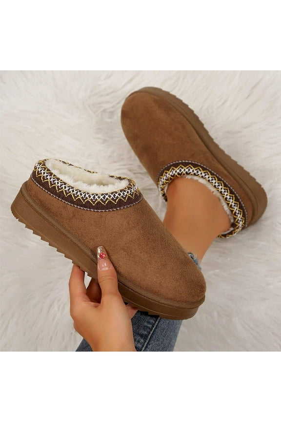 Women's Platform Snow Boot Slippers - Warm Durable Winter Shoes with Non-Slip Thick Sole