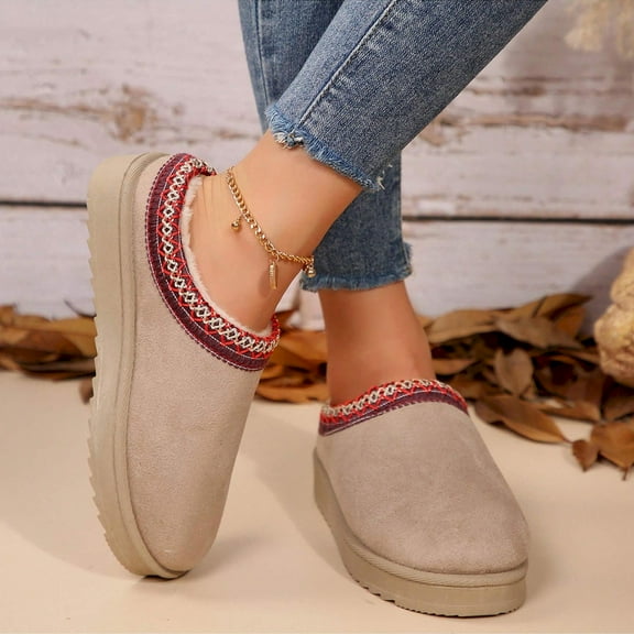 Women's Platform Snow Boots - Warm Durable Winter Shoes with Non-Slip Soles for Outdoor Comfort, Thickened Flat Design