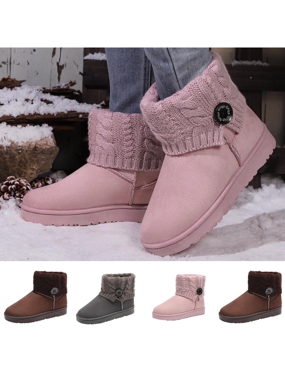 Women's Platform Suede Ankle Snow Boots Winter Warm Fuzzy and Plush Lined Anti-Slip Short Pull On Cuff Boots Pink 9.5(43)
