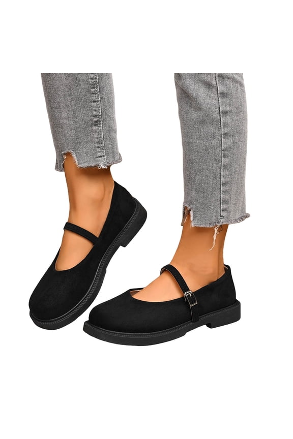 Women's Platform Suede Mary Jane Shoes Vintage Round Toe Casual Dress Shoes Wide Toe Box Slip On Loafers Black Size 7
