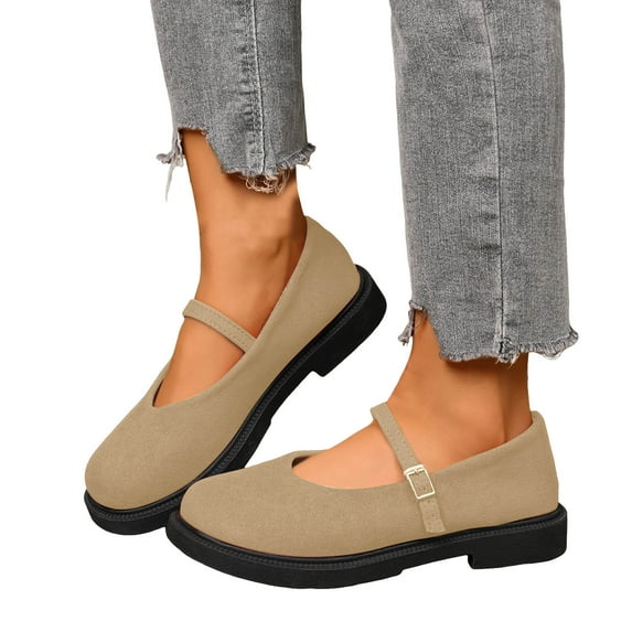 Women's Platform Suede Mary Jane Shoes Vintage Round Toe Casual Dress Shoes Wide Toe Box Slip On Loafers Brown Size 8