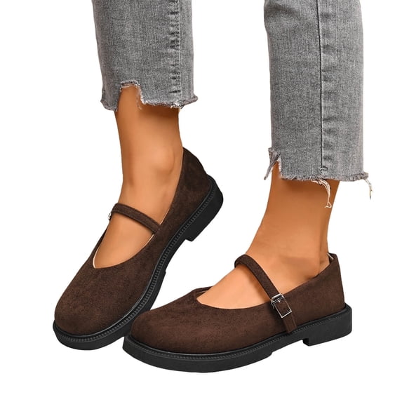 Women's Platform Suede Mary Jane Shoes Vintage Round Toe Casual Dress Shoes Wide Toe Box Slip On Loafers Brown Size 9
