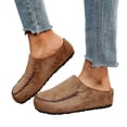 thumbnail image 1 of Women's Platform Suede Slip On Casual Shoes Close Toe Lightweight Clogs Wide Width Non Slip Slide Walking Shoes Brown Size 8.5, 1 of 6