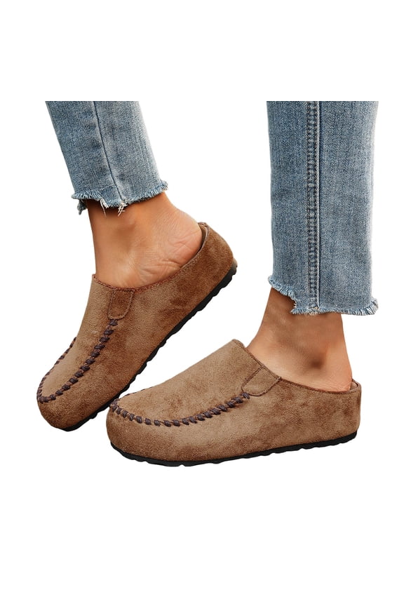 Women's Platform Suede Slip On Casual Shoes Close Toe Lightweight Clogs Wide Width Non Slip Slide Walking Shoes Brown Size 8.5