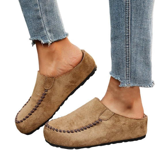 Women's Platform Suede Slip On Casual Shoes Close Toe Lightweight Clogs Wide Width Non Slip Slide Walking Shoes Brown Size 9.5