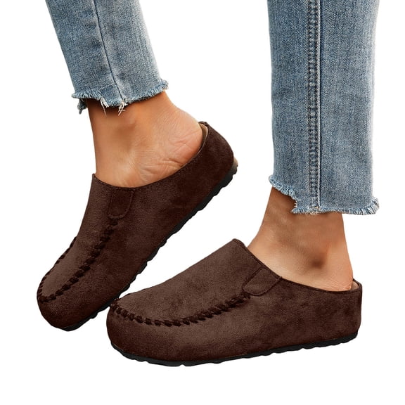 Women's Platform Suede Slip On Casual Shoes Close Toe Lightweight Clogs Wide Width Non Slip Slide Walking Shoes Brown Size 9