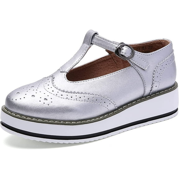 Women's Platform T-Strap Round Toe Oxfords Dress Pumps Mary Jane Shoes for Women