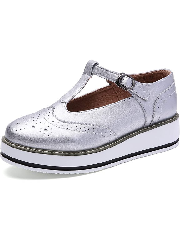Women's Platform T-Strap Round Toe Oxfords Dress Pumps Mary Jane Shoes for Women