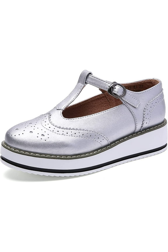 Women's Platform T-Strap Round Toe Oxfords Dress Pumps Mary Jane Shoes for Women