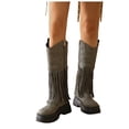 thumbnail image 1 of Women's Platform Tassel Combat Boots Slip On Gothic Knee High Booties Motorcycle Booties Side Zipper, 1 of 8