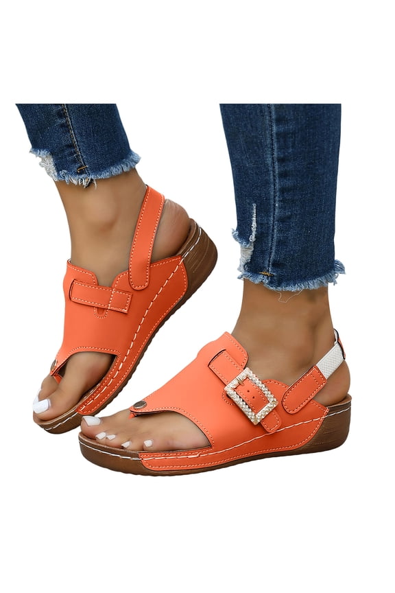 Women's Platform Tong Sandals Comfortable Wedge Slingback Flip Flops Lightweight Non Slip Open Toe Beach Mules Orange Size 7