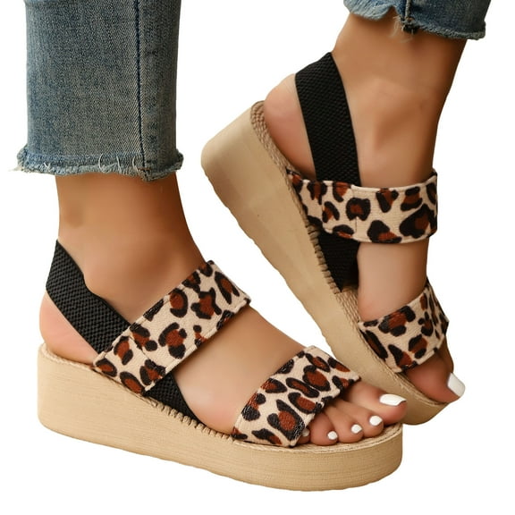 Women's Platform Walking Sandals Leopard Flower Boho Beach Casual Memory Foam Flatform Slingback Sandals