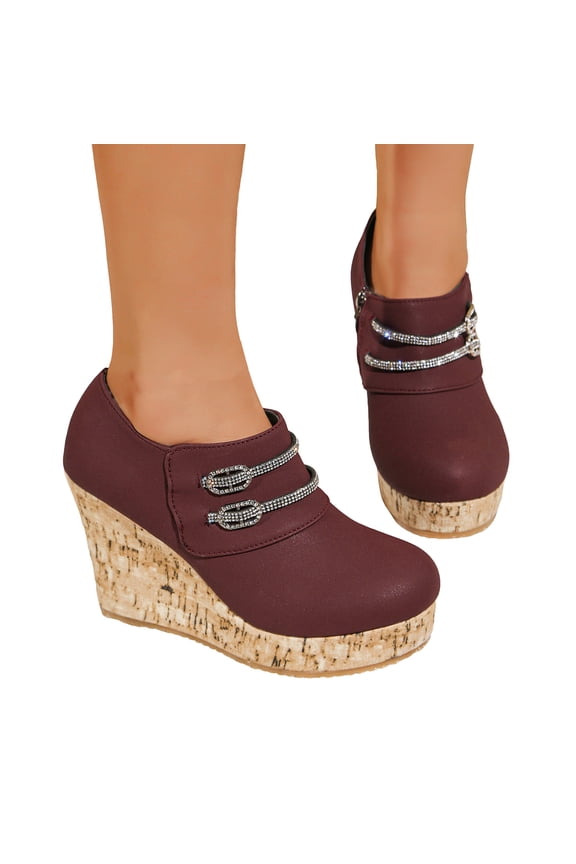 Women's Platform Wedge Casual Shoes Slip On Lightweight Mary Jane Shoes Comfortable Low Top Ankle Boots Red Size 9