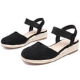 thumbnail image 1 of Women's Platform Wedge Heel Espadrille Sandals - Comfortable Insole Lightweight Rubber Sole, Close-Toe Adjustable Elastic Ankle Strap Slip-On Summer Sandals, 1 of 7