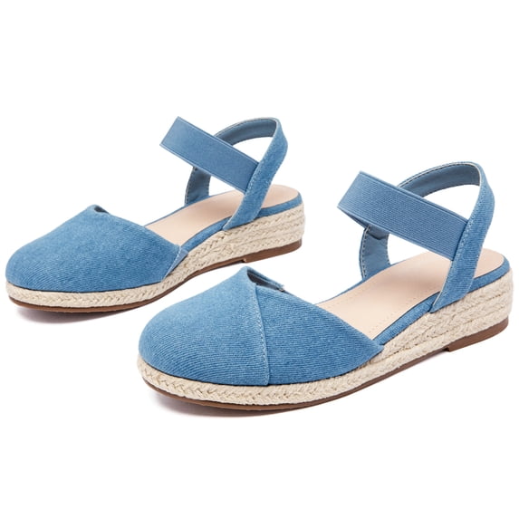 Women's Platform Wedge Heel Espadrille Sandals - Comfortable Insole Lightweight Rubber Sole, Close-Toe Adjustable Elastic Ankle Strap Slip-On Summer Sandals