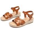 thumbnail image 1 of Women's Platform Wedge Heel Sandals - Adjustable Buckle Ankle Strap Open-Toe, Lightweight Rubber Sole Comfortable Casual Summer Sandals, 1 of 7