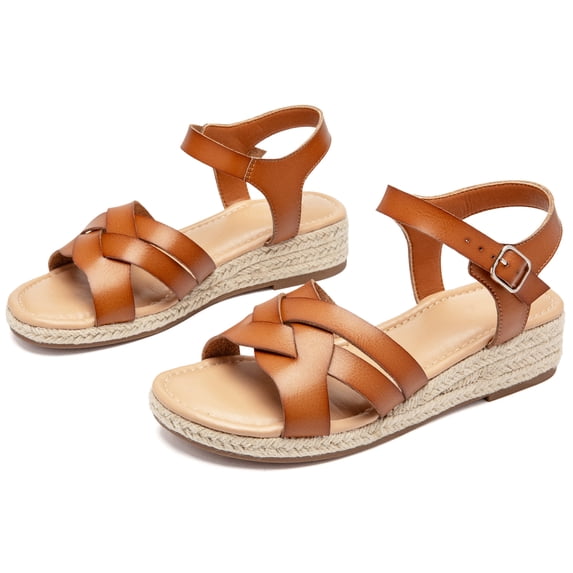Women's Platform Wedge Heel Sandals - Adjustable Buckle Ankle Strap Open-Toe, Lightweight Rubber Sole Comfortable Casual Summer Sandals
