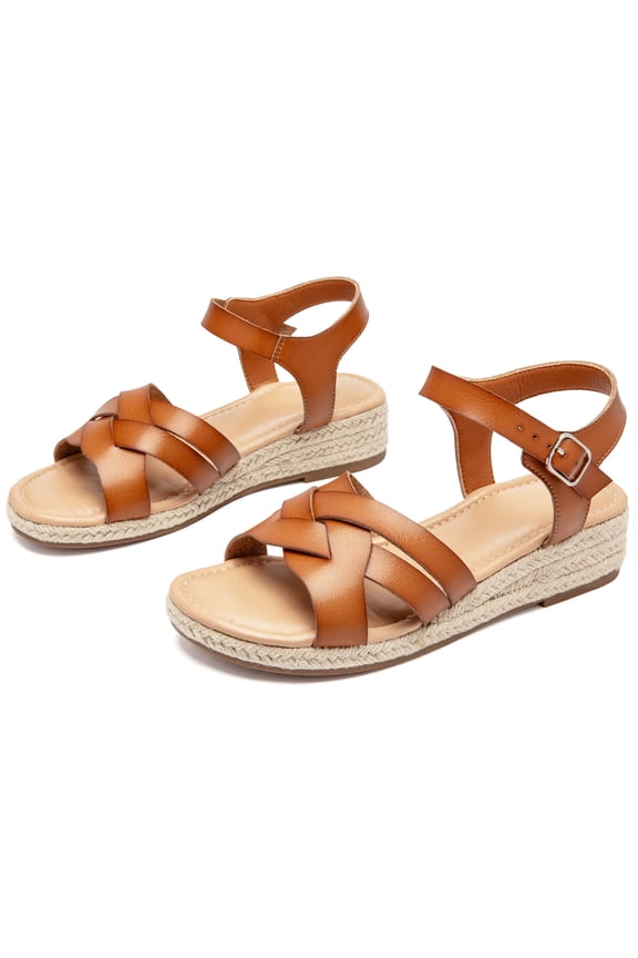 Women's Platform Wedge Heel Sandals - Adjustable Buckle Ankle Strap Open-Toe, Lightweight Rubber Sole Comfortable Casual Summer Sandals