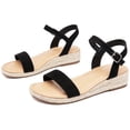 thumbnail image 1 of Women's Platform Wedge Heel Sandals - Buckle Ankle Strap, Open-Toe Comfortable Insole Lightweight Rubber Sole Casual Summer Sandals, 1 of 7