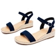 thumbnail image 1 of Women's Platform Wedge Heel Sandals - Buckle Ankle Strap, Open-Toe Comfortable Insole Lightweight Rubber Sole Casual Summer Sandals, 1 of 7