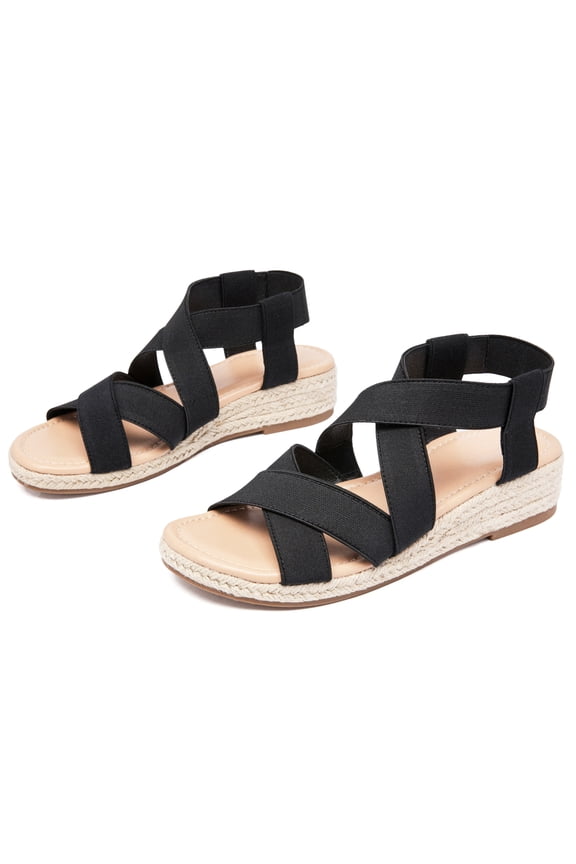 Women's Platform Wedge Heel Sandals - Comfortable Insole Lightweight Rubber Sole, Open-Toe Adjustable Elastic Strap Casual Summer Sandals