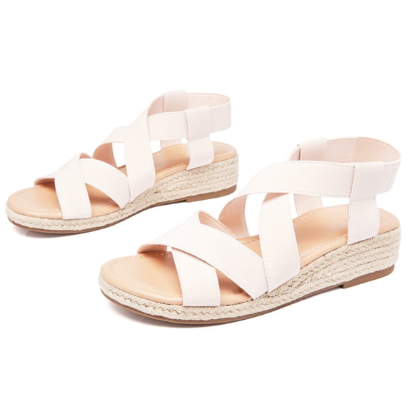 Women's Platform Wedge Heel Sandals - Comfortable Insole Lightweight Rubber Sole, Open-Toe Adjustable Elastic Strap Casual Summer Sandals