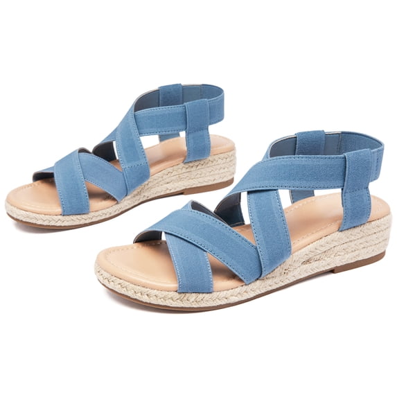 Women's Platform Wedge Heel Sandals - Comfortable Insole Lightweight Rubber Sole, Open-Toe Adjustable Elastic Strap Casual Summer Sandals