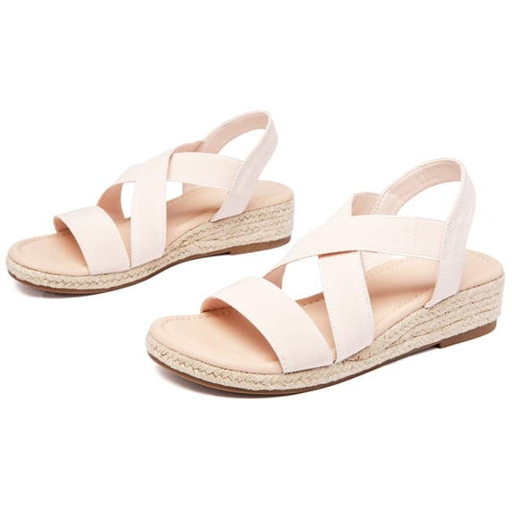 Women's Platform Wedge Heel Sandals - Comfortable Insole Lightweight Rubber Sole, Open-Toe Adjustable Elastic Strap Summer Casual Sandals