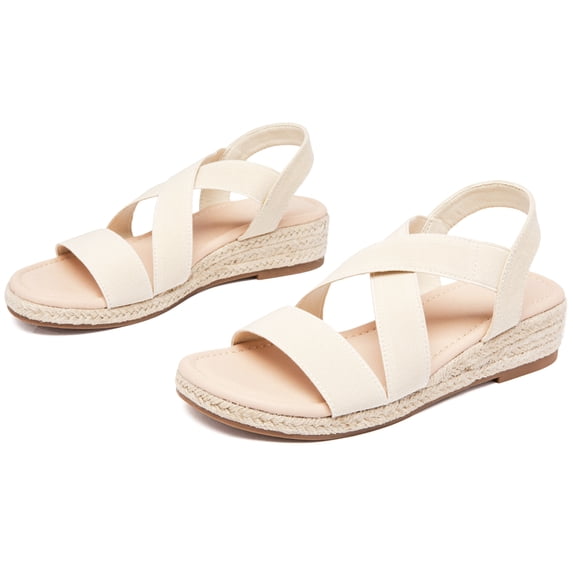 Women's Platform Wedge Heel Sandals - Comfortable Insole Lightweight Rubber Sole, Open-Toe Adjustable Elastic Strap Summer Casual Sandals