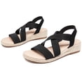 thumbnail image 1 of Women's Platform Wedge Heel Sandals - Comfortable Insole Lightweight Rubber Sole, Open-Toe Adjustable Elastic Strap Summer Casual Sandals, 1 of 7