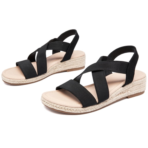 Women's Platform Wedge Heel Sandals - Comfortable Insole Lightweight Rubber Sole, Open-Toe Adjustable Elastic Strap Summer Casual Sandals