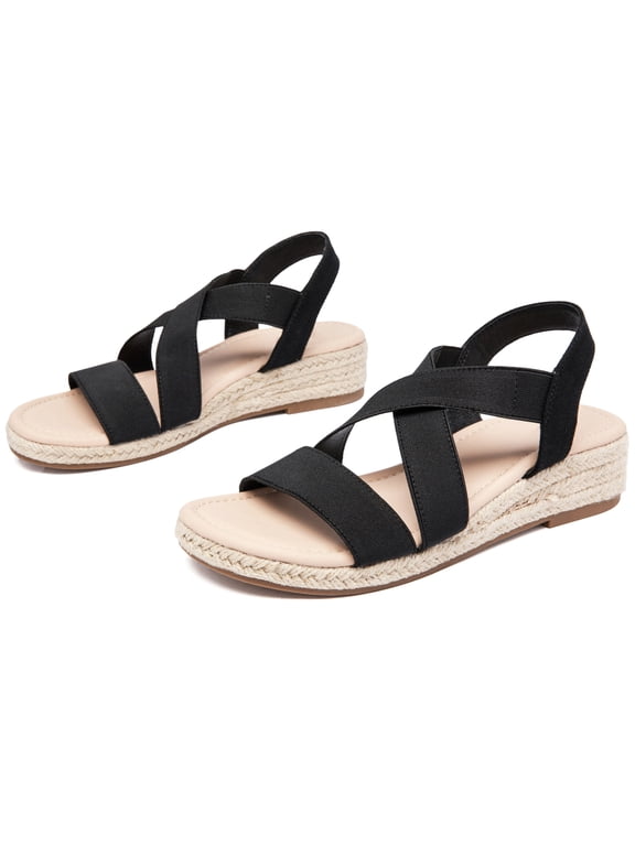 Women's Platform Wedge Heel Sandals - Comfortable Insole Lightweight Rubber Sole, Open-Toe Adjustable Elastic Strap Summer Casual Sandals