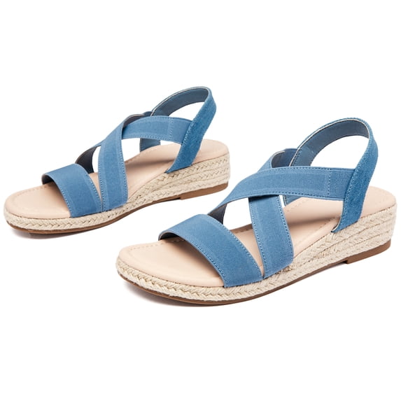 Women's Platform Wedge Heel Sandals - Comfortable Insole Lightweight Rubber Sole, Open-Toe Adjustable Elastic Strap Summer Casual Sandals