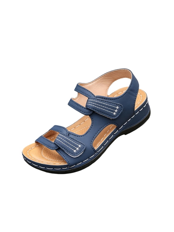 Women's Platform Wedge Sandals 2026 Summer Orthopedic Comfort Flex Open Toe Ankle Strap Slip-On Beach Walking Casual Shoes with Hook and Loop Fasteners for Women,Blue 36(US-6)