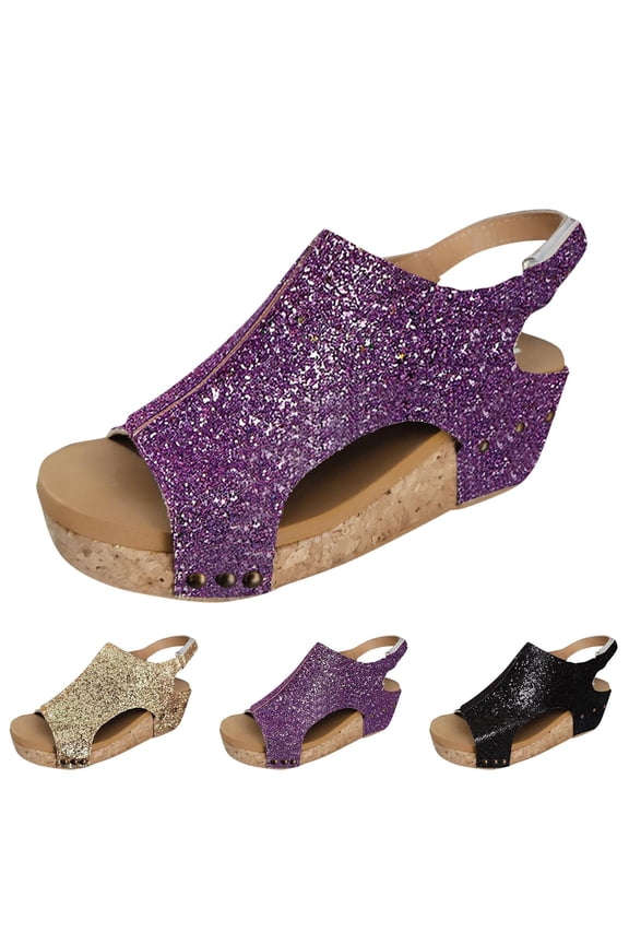 Women's Platform Wedge Sandals Comfortable Peep Toe Slides Cork Casual Dressy Slip on Summer Lightweight Shoes for All Day Wear Black Size 7