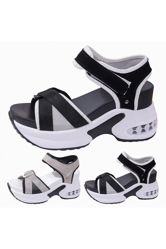Women's Platform Wedge Sandals Hollow out Breathable Sneakers Open Toe Orthopedic Wide Width Adjustable Leather Beach Dress Outdoor Shoes Gray Size 8