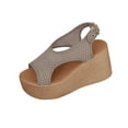 thumbnail image 1 of Women's Platform Wedge Sandals Mesh Upper High Heel Sandal Ankle Strap Open Toe Sandals Casual Summer Dressy Shoes Khaki Women Sandal, 1 of 7