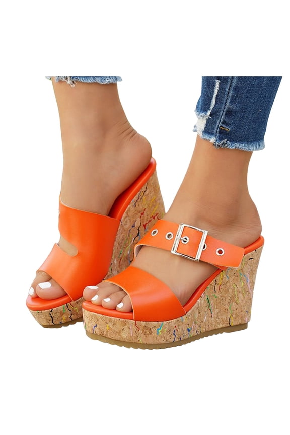 Women's Platform Wedge Sandals Open Toe Buckle Strap Non Slip Walking Shoes Comfortable Non Slip Dress Sandal Red Size 6.5