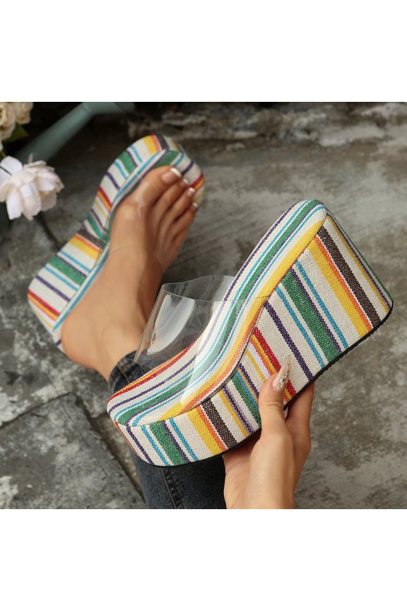 Women's Platform Wedge Sandals - Slip On Style with Open Toe Clear upper