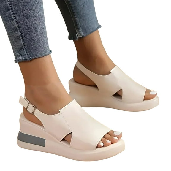 Women's Platform Wedge Sandals with Adjustable Back Straps Fashion Casual Peep Toe Leather Gladiator Shoes