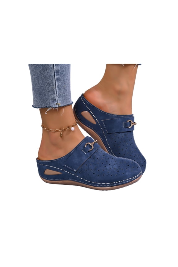 Women’s Platform Wedge Slide – Round Toe Casual Thick Sole Slip-On Comfort Shoe