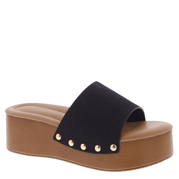 Women’s Platform Wedge Slide Sandals Cushioned Open Toe Slip On with Studded Strap