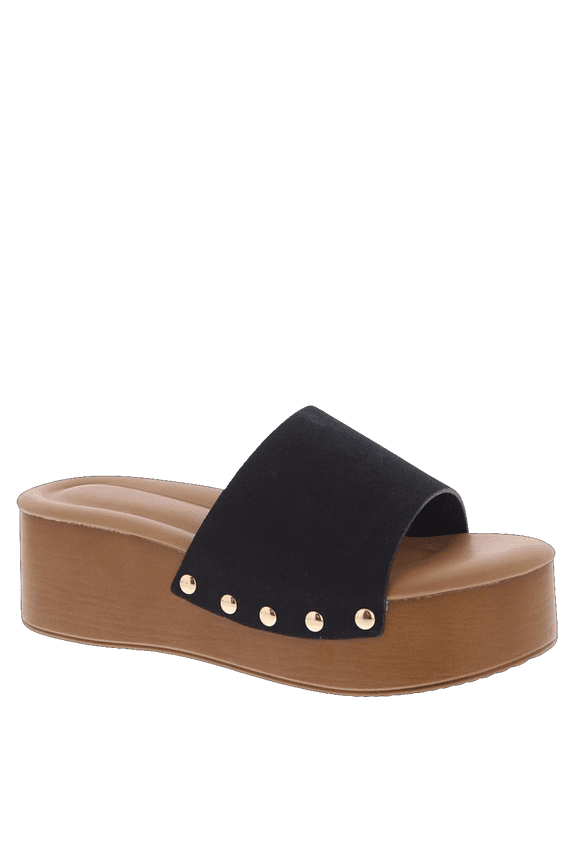 Women’s Platform Wedge Slide Sandals Cushioned Open Toe Slip On with Studded Strap