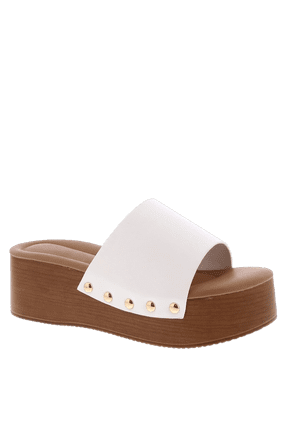 Women’s Platform Wedge Slide Sandals Cushioned Open Toe Slip On with Studded Strap