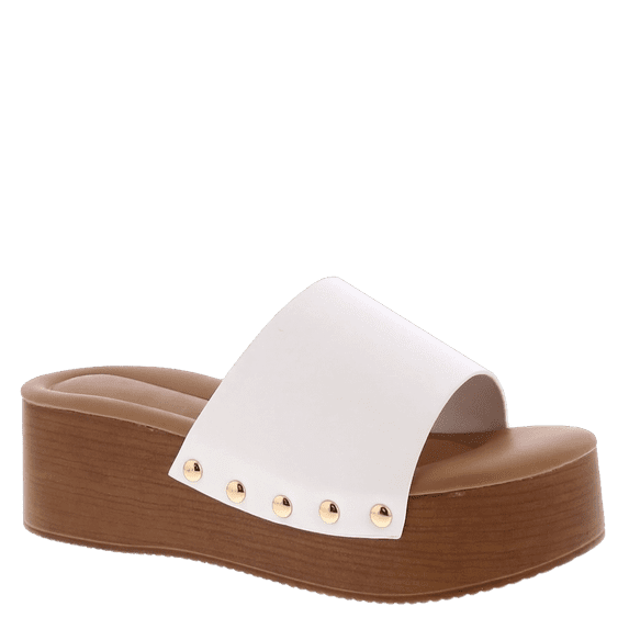 Women’s Platform Wedge Slide Sandals Cushioned Open Toe Slip On with Studded Strap