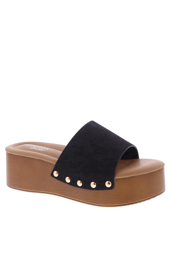 Women’s Platform Wedge Slide Sandals Cushioned Open Toe Slip On with Studded Strap