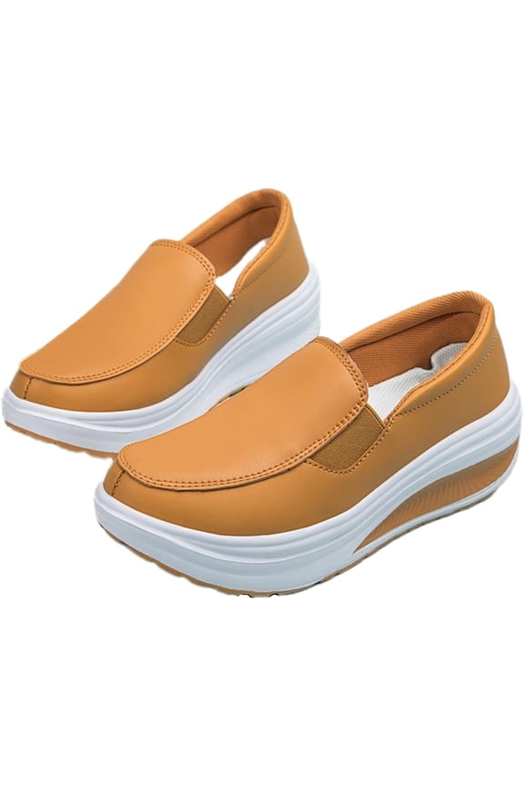 Women's Platform Wedge Slip-On Loafers,Comfortable EVA Sole Round Toe Leather Moccasin Wedge Sneakers.