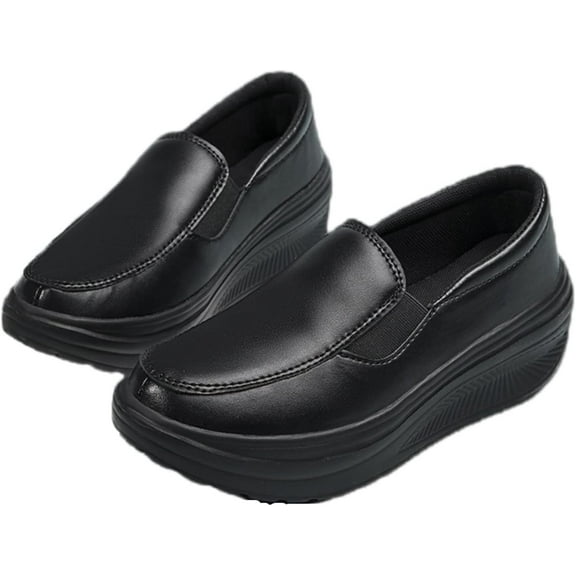 Women's Platform Wedge Slip-On Loafers,Comfortable EVA Sole Round Toe Leather Moccasin Wedge Sneakers.