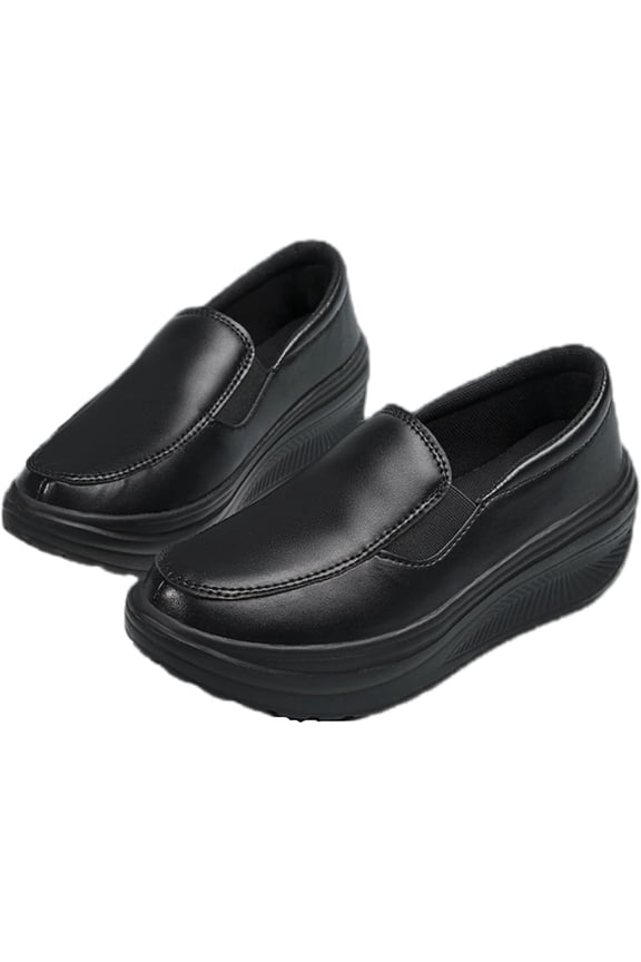 Women's Platform Wedge Slip-On Loafers,Comfortable EVA Sole Round Toe Leather Moccasin Wedge Sneakers.
