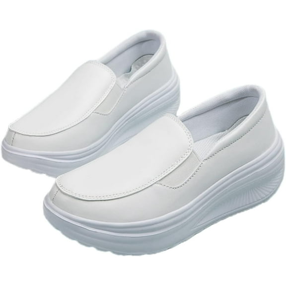 Women's Platform Wedge Slip-On Loafers,Comfortable EVA Sole Round Toe Leather Moccasin Wedge Sneakers.